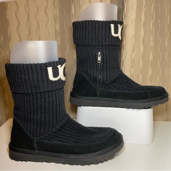 UGG Black Knit Women's 10 Side Zip Mid-Calf 1105709 Pull On Winter Boots - Picture 4 of 16